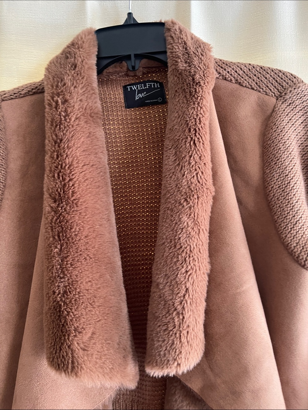 Twelfth Love Faux-Suede Draped Cardigan - Brown - Picture 6 of 15